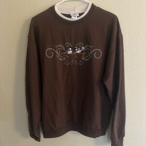 PFI Fashions Brown Embroidered Birds Sweatshirt